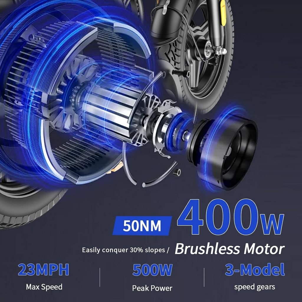 HLOIE Folding Electric Bike 500W specifications infographic