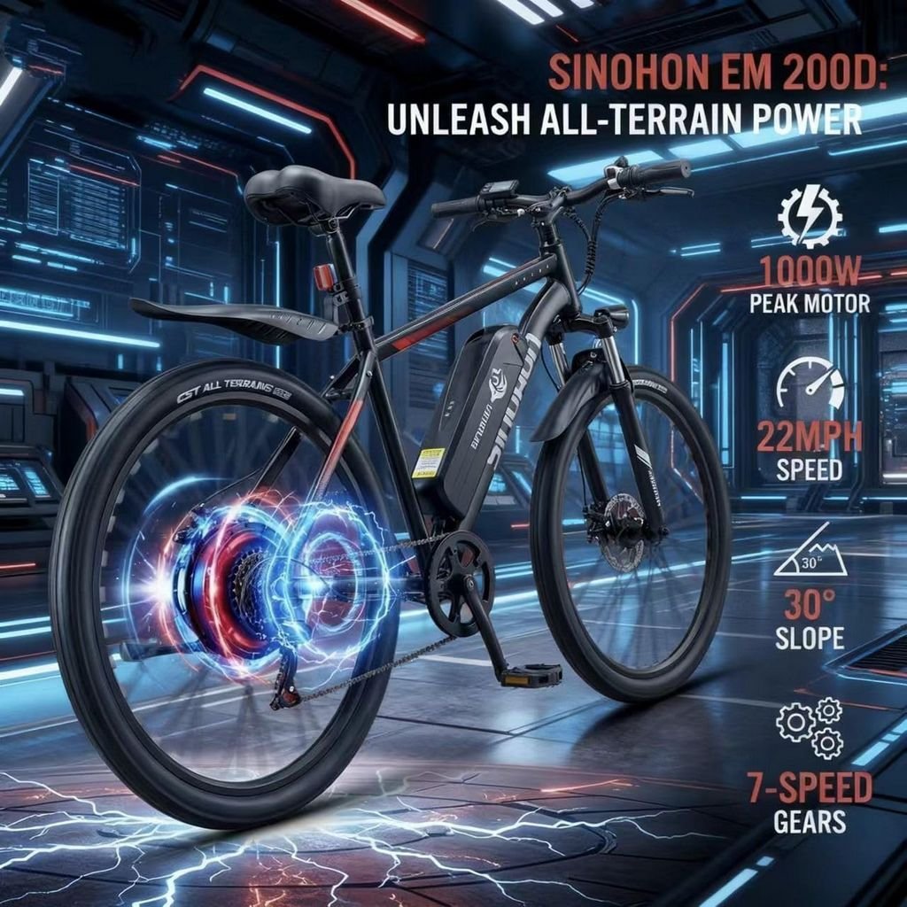 HLOIE SINOHON 26-inch Electric Bike specifications infographic